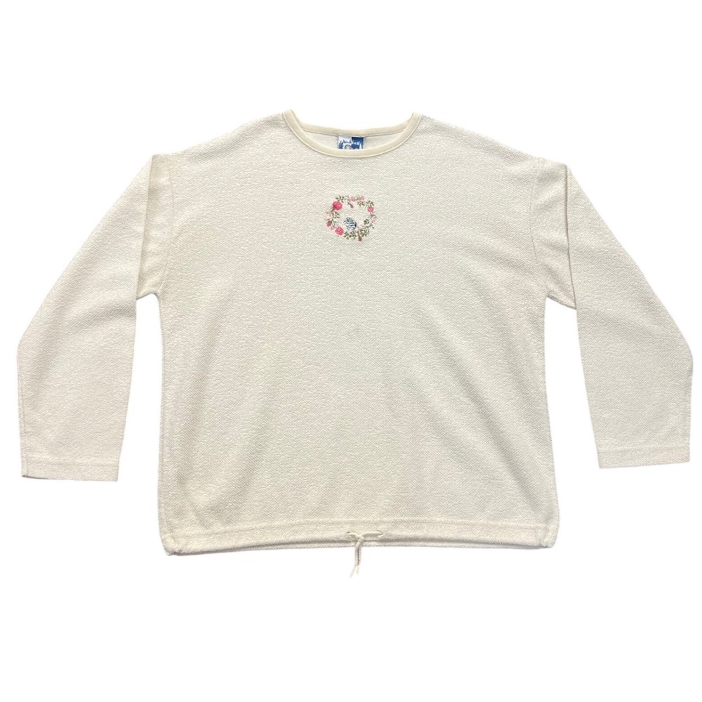 Art Unlimited Embroidered Pullover Women Large Cream‎ Floral Butterfly Vintage